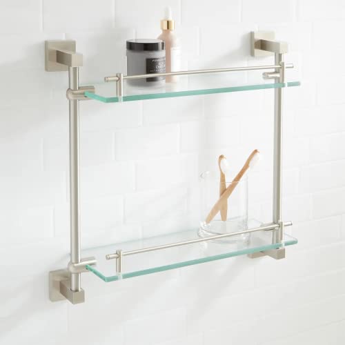 H&S Naiture Tempered Glass Shelf - Two Shelves in Brushed Nickel Finish