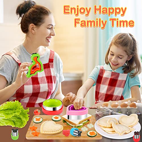 Sandwich Cutter and Sealer for Kids Uncrustables Maker 8PCS Heart Circle Square Dinosaur Shape Cookie Cutters Bread Decruster Pancake Maker DIY Sandwich Cutter for Kids Boys Girls Adults Bento Box