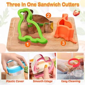 Sandwich Cutter and Sealer for Kids Uncrustables Maker 8PCS Heart Circle Square Dinosaur Shape Cookie Cutters Bread Decruster Pancake Maker DIY Sandwich Cutter for Kids Boys Girls Adults Bento Box