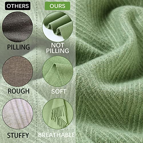 ZonLi Spring Sage Green Throw Blanket Soft Lightweight Herringbone Throw Blanket for Couch,Green Boho Throw Blankets with Tassels Fringe for Bed Sofa Summer Outdoor 55''x75''