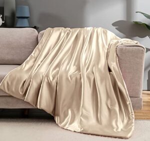 vonty satin throw blanket taupe satin blankets 50x60 inches(with small flowers), cooling & silky throw blanket wrinkle-free cable knit throw blanket for coush sofa bed outdoor
