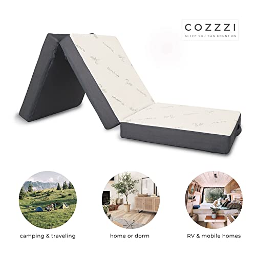 Cozzzi Trifold Foldable Mattress for Floor and Traveling with Removable Cover - Lightweight and Portable Floor Mattress for Adults & Kids - Compact and Easy to Storage (75in x 25in x 4in)