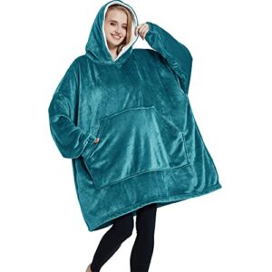 oversized blanket hoodie wearable sweatshirt, comfortable sherpa lounging pullover for adults(sea green one size)