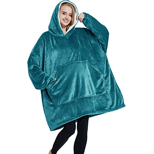 Oversized Blanket Hoodie Wearable Sweatshirt, Comfortable Sherpa Lounging Pullover for Adults(Sea Green One Size)