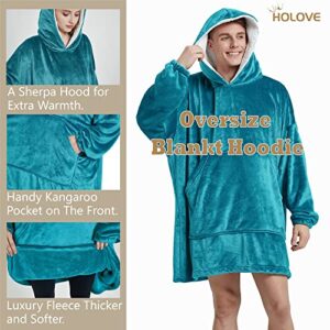 Oversized Blanket Hoodie Wearable Sweatshirt, Comfortable Sherpa Lounging Pullover for Adults(Sea Green One Size)