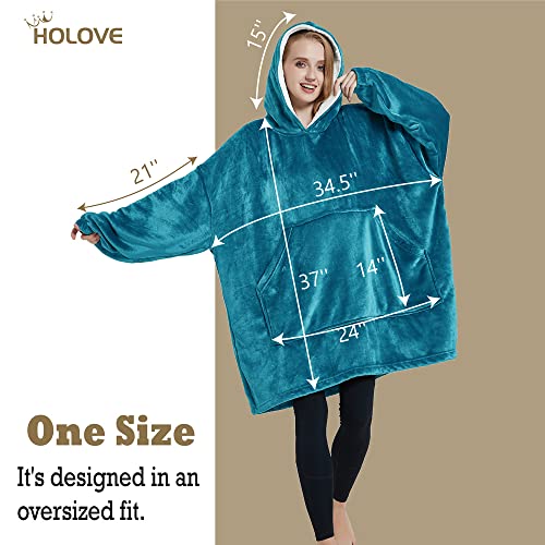 Oversized Blanket Hoodie Wearable Sweatshirt, Comfortable Sherpa Lounging Pullover for Adults(Sea Green One Size)