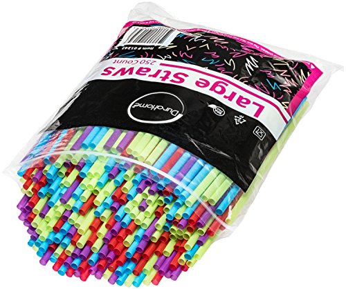 Plastic Drinking Straws 250 Count BPA-Free Multi-Colored Disposable Straws, Assorted - DuraHome (250 Pack)