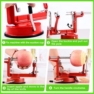 Apple Peeler Corer, Long lasting Chrome Cast Magnesium Alloy Apple Peeler Slicer Corer with Stainless Steel Blades and Powerful Suction Base for Apples and Potato(Red)