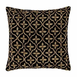 thread centric black silk 22x22 inch handcrafted decorative throw pillow covers for sofa, couch and bed, traditional geometric beaded throw cushion covers - tc026blk