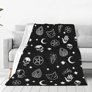 skull cat moon gothic throw blankets lightweight plush fuzzy cozy soft bedding, fleece throw blankets all season for sofa couch bed 50x60 inches