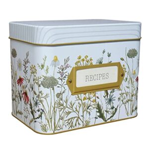 sensory4u tin recipe box - includes 100 4x6 cards, 12 dividers - beautiful decorative tin box gift set (wild flower)
