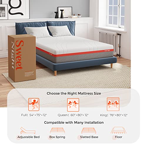 Sweetnight Queen Mattress, 12 Inch Gel Memory Foam Mattress for Cool Sleep & Pressure Relief, Medium Firm Mattress with Motion Isolation, Clarity