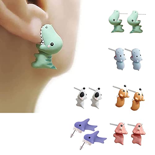 Gneric Cute Animal Bite Earring - Dinosaur Shark Earrings - 3D Cartoon Piercing Earrings - Handmade Polymer Clay Cute Stud