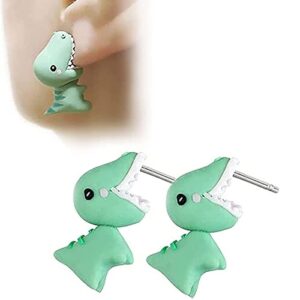 Gneric Cute Animal Bite Earring - Dinosaur Shark Earrings - 3D Cartoon Piercing Earrings - Handmade Polymer Clay Cute Stud