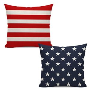 gohdiwh 4th of july throw pillow cover, 20x20 inch set of 2 red stripes blue stars patriotic decorative outdoor cushion cover memorial independence day pillow cases linen farmhouse for sofa couch bed