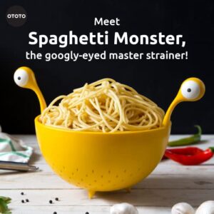 OTOTO Spaghetti Monster - Kitchen Strainer for Draining Pasta, Vegetable, Fruit - Colander Dimensions 12.2x 8.27x 7.48 in - BPA free Food Strainers for the Kitchen - Strainer and Colander