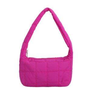 glod jorlee fashion down women's bag fashion candy color shoulder puffer bag underarm bag grid cloud handheld women's puffy bags (pink)