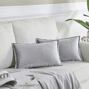 gigizaza silver grey velvet decorative throw pillow covers 12x20 oblong couch sofa pillow covers pack of 2