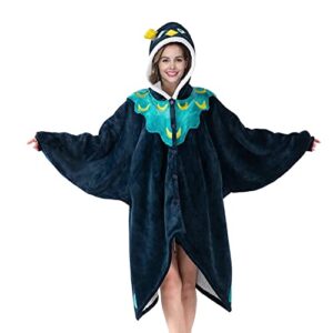 queenshin peacock hoodie wearable blanket oversized sweatshirt for adults, comfy flannel animal body blanket sherpa lined, one size for all