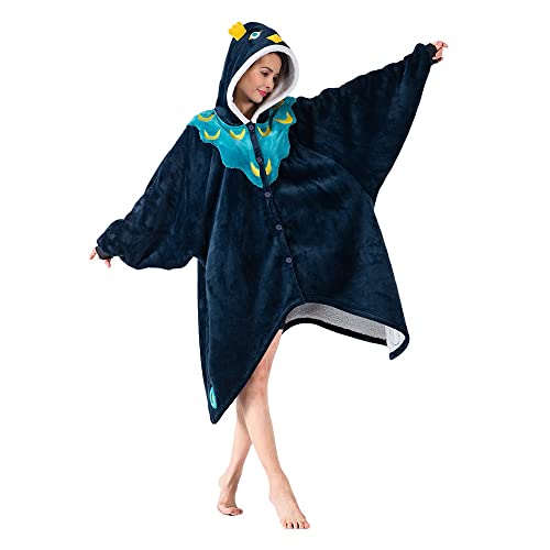 Queenshin Peacock Hoodie Wearable Blanket Oversized Sweatshirt for Adults, Comfy Flannel Animal Body Blanket Sherpa Lined, One Size for All