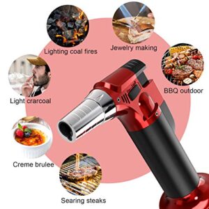 2 Pack Butane Torches Culinary Blow Torch Lighter, Refillable Kitchen Cooking Torch with Safety Lock Adjustable Flame for BBQ, Creme Brulee, Baking, Crafts (Butane Gas not Included) (Red/Blue)