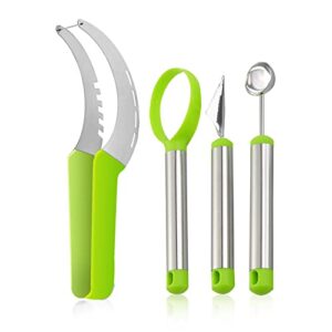 gayisic 4 pcs watermelon slicer cutter, fruit carving tools knife kit , stainless steel fruit corer cutter kit for ice cream melon fruit slicer