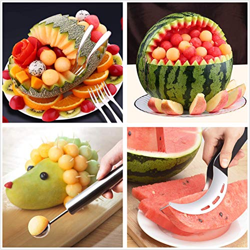 Gayisic 4 PCS Watermelon Slicer Cutter, Fruit Carving Tools Knife Kit , Stainless Steel Fruit Corer Cutter Kit for Ice Cream Melon Fruit Slicer