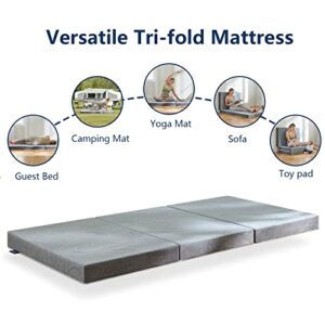 IYEE NATURE Tri Folding Mattress, 6 inch Full Folding Memory Form Mattress Topper with Washable Cover, Fodable Mattress for Camping, Guest, Yoga - 73"x52"x6"