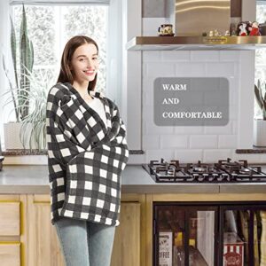 Soft Fleece Throw Blanket, Substitute for Wearable Blanket- Inside Cozy Sherpa and Outside Comfy Fleece Poncho Blanket with Buttons (Grey, 63" L×30" W)