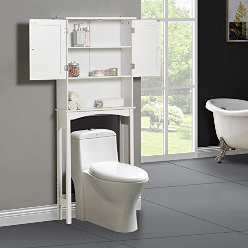 Merax Over-The- Toilet Storage Freestanding Bathroom Organizer Space Saver Shelves, White Cabinet