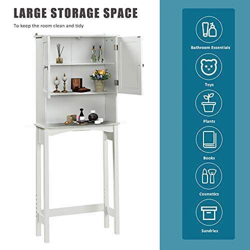 Merax Over-The- Toilet Storage Freestanding Bathroom Organizer Space Saver Shelves, White Cabinet