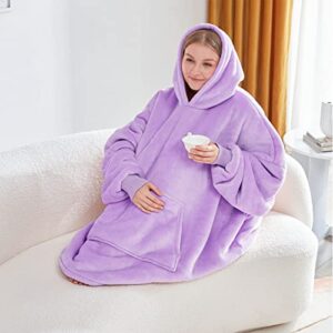 touchat wearable blanket hoodie, oversized sherpa blanket sweatshirt with hood pocket and sleeves, super soft warm plush hooded blanket for adult women men, one size fits all (purple)