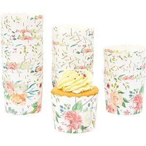 50 pack floral cupcake wrappers for wedding, watercolor flower paper baking cups and muffin liners for tea party (2.25 x 2.75 in)