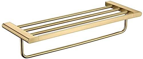 Towel Rack 304 Stainless Steel Towel Bar Brushed Gold Towel Rails Heavy Duty Towel Holder Wall Mounted Towel Storage Rack for Bathroom, Kitchen, Hotel, Screw Installation