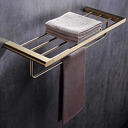 Towel Rack 304 Stainless Steel Towel Bar Brushed Gold Towel Rails Heavy Duty Towel Holder Wall Mounted Towel Storage Rack for Bathroom, Kitchen, Hotel, Screw Installation