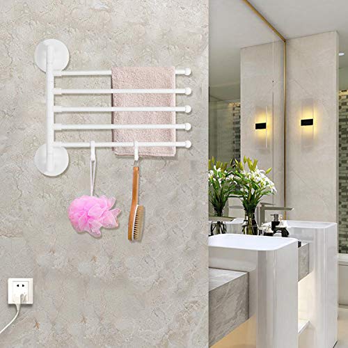 Towel Rack Bathroom Towel Rack Tower Rack Storage on Kitchen Wall with Metal Rod No Punching Installation (White 5 Layers)