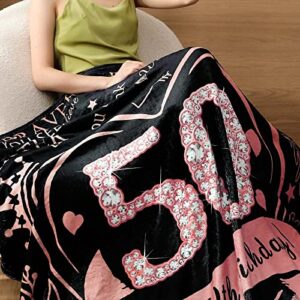 50th Birthday Blanket Gifts for Women with Gift Box, Gifts for Women Turning 50, Happy 50th Birthday Gift Ideas for Her, 50th Birthday Decorations Throw Blanket 60"x50" (Rose)