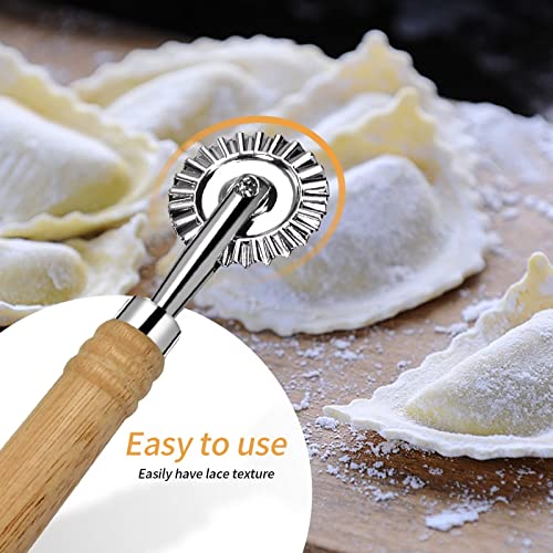 Ravioli Cutter Wheel,Pastry Wheel Cutter with Long Wooden Handle,Zinc Alloy Pasta Cutter Wheel for Kitchen