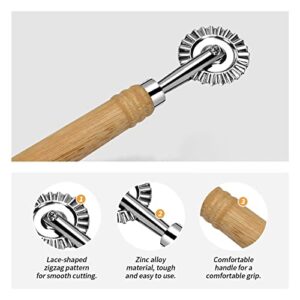 Ravioli Cutter Wheel,Pastry Wheel Cutter with Long Wooden Handle,Zinc Alloy Pasta Cutter Wheel for Kitchen