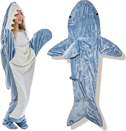 Shark Blanket Adult, Shark Wearable Blanket Hoodie, Soft Cozy Flannel Hoodie Sleeping Bag Shark Tail Wearable Fleece Throw Blanket for Kids Adults Boys Girls (83x35.5 inches/210x90 cm)