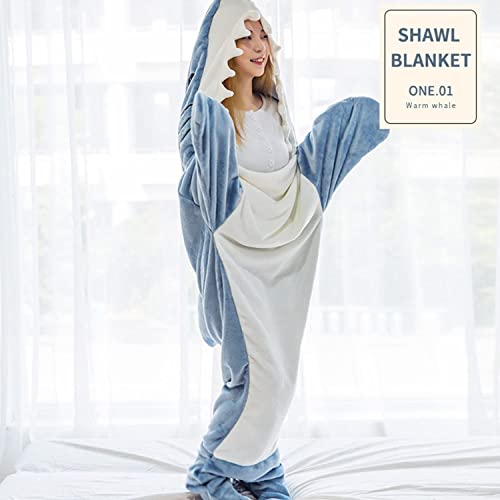 Shark Blanket Adult, Shark Wearable Blanket Hoodie, Soft Cozy Flannel Hoodie Sleeping Bag Shark Tail Wearable Fleece Throw Blanket for Kids Adults Boys Girls (83x35.5 inches/210x90 cm)