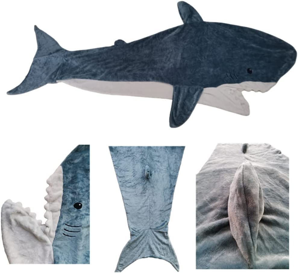 Shark Blanket Adult, Shark Wearable Blanket Hoodie, Soft Cozy Flannel Hoodie Sleeping Bag Shark Tail Wearable Fleece Throw Blanket for Kids Adults Boys Girls (83x35.5 inches/210x90 cm)