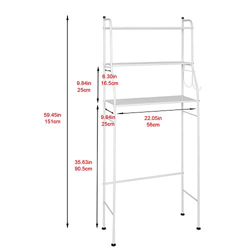 Flandre Over The Toilet Rack 3 Shelf Bathroom Space Saver Storage Organizer Corner Stand Bathroom Cabinet Tower Shelf 22.5" W x 9.8" D x 59.5" H (White)