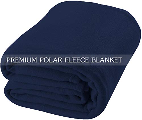 Fleece Blanket Twin Size - Polar Soft Brushed Fabric for Bed, Sofa, Living Room - Thermal Lightweight Spread - All Season Cozy Throw Blanket or Pet Blankets - 56’’ x 92’’ - Navy Blue