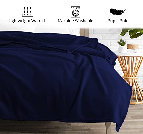 Fleece Blanket Twin Size - Polar Soft Brushed Fabric for Bed, Sofa, Living Room - Thermal Lightweight Spread - All Season Cozy Throw Blanket or Pet Blankets - 56’’ x 92’’ - Navy Blue