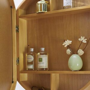 ZTGL Wall Round Bathroom Mirror Cabinet, Wooden Frame Storage Cabinet, Medicine Cabinet with 3 Shelf, Fully Assembled,Black,60cm