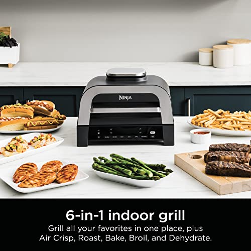 Ninja DG551 Foodi Smart XL 6-in-1 Indoor Grill with Air Fry, Roast, Bake, Broil, & Dehydrate, Foodi Smart Thermometer, 2nd Generation, Black/Silver