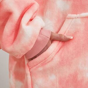 Dreamscene Extra-Long Tie Dye Oversized Hoodie Blanket Sweatshirt Soft Sherpa Fleece Throw Wearable Hooded Jumper, One Size (Blush Pink White)