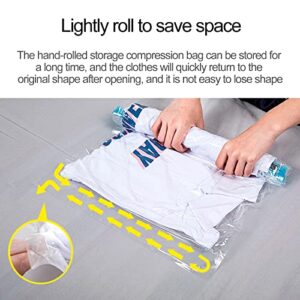 SMLJFO 5pcs Compression Bags for Travel Double Zipper Hand Roll Up Space Saver Bags Reusable Vacuum Sealed Bags for Clothes No Pump or Vacuum Needed for Clothes, Comforters, Blankets, Bedding