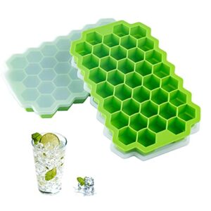 2 pcs premium ice cube trays, aussua silicone ice cube molds with sealing lid, 74-ice trays, reusable, safe hexagonal ice cube molds, for chilled drinks, whiskey, cocktail, food